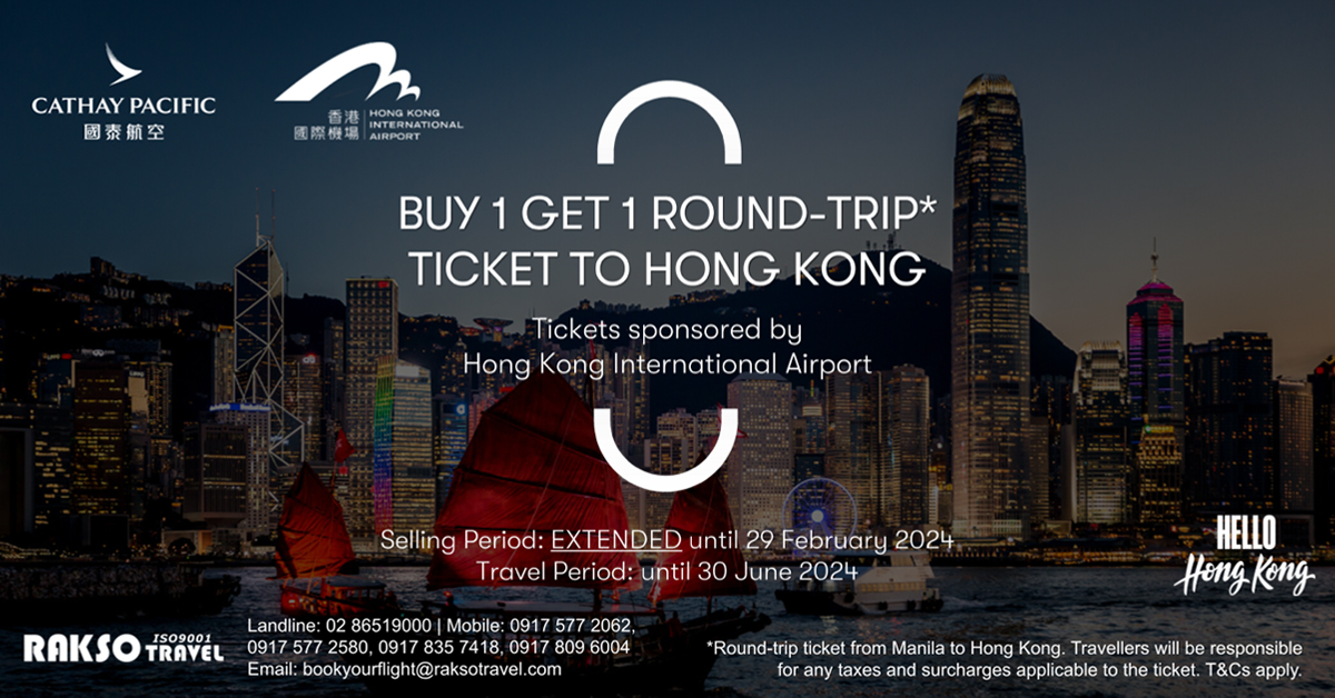 Rakso Travel - Cathay Pacific Buy 1 Get 1 Round trip ticket to Hongkong ...